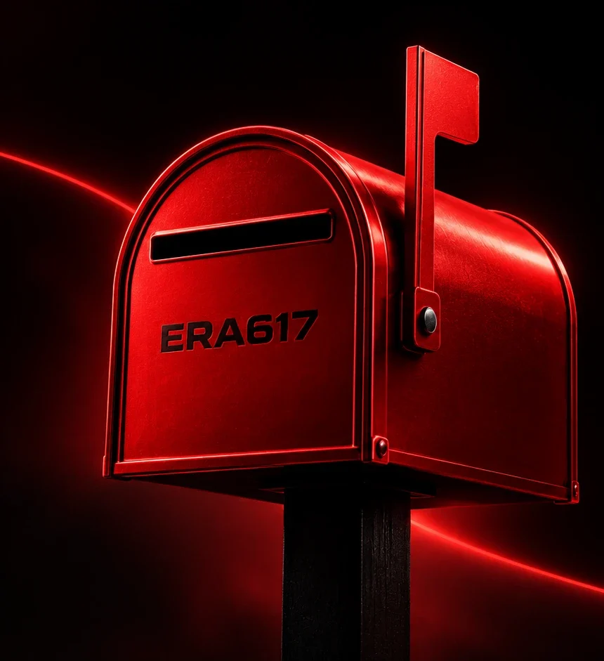 Buzón rojo con el logo de ERA617