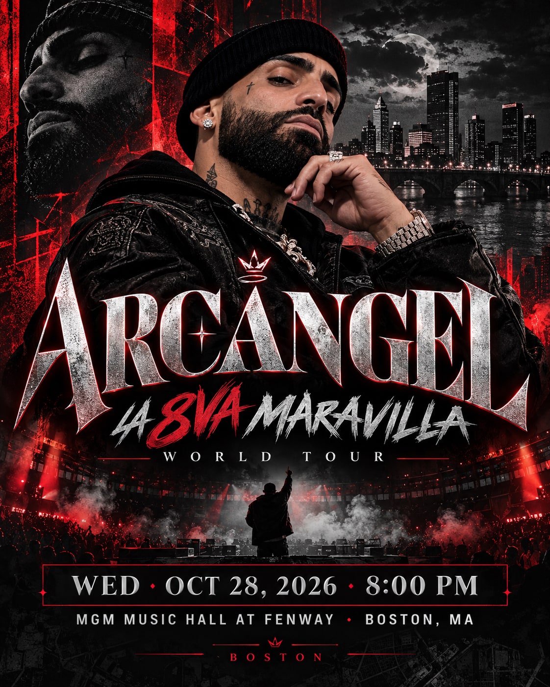Cartel de Arcángel, La 8va Maravilla World Tour: miércoles 28 de octubre de 2026, MGM Music Hall at Fenway, Boston